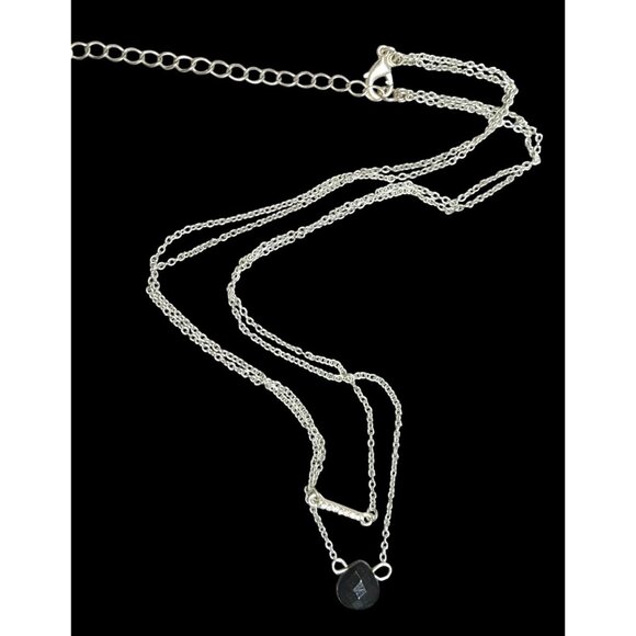 Layered Gothic Black Teardrop And Rhinestone Bar Silver Tone Necklace - Picture 2 of 5